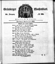 Gr&uuml;nberger Wochenblatt, No. 52. (30. Dezember 1842)