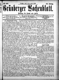 Gr&uuml;nberger Wochenblatt: Zeitung f&uuml;r Stadt und Land, No. 133. (7. November 1899)