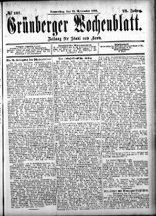 Gr&uuml;nberger Wochenblatt: Zeitung f&uuml;r Stadt und Land, No. 137. (16. November 1899)