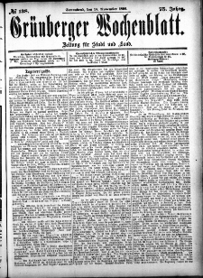 Gr&uuml;nberger Wochenblatt: Zeitung f&uuml;r Stadt und Land, No. 138. (18. November 1899)