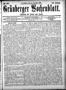 Grünberger Wochenblatt: Zeitung für Stadt und Land, No. 138. (18. November 1899)