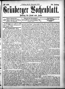 Gr&uuml;nberger Wochenblatt: Zeitung f&uuml;r Stadt und Land, No. 139. (21. November 1899)