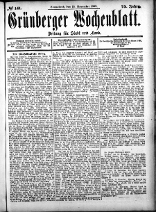 Grünberger Wochenblatt: Zeitung für Stadt und Land, No. 141. (25. November 1899)