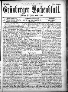 Gr&uuml;nberger Wochenblatt: Zeitung f&uuml;r Stadt und Land, No. 143. (30. November 1899)