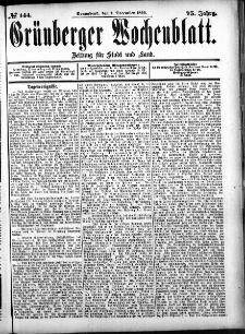Gr&uuml;nberger Wochenblatt: Zeitung f&uuml;r Stadt und Land, No. 144. (2. December 1899)