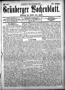 Gr&uuml;nberger Wochenblatt: Zeitung f&uuml;r Stadt und Land, No. 147. (9. December 1899)
