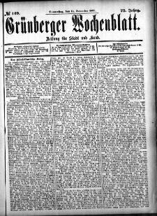 Gr&uuml;nberger Wochenblatt: Zeitung f&uuml;r Stadt und Land, No. 149. (14. December 1899)