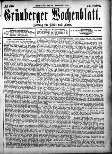 Gr&uuml;nberger Wochenblatt: Zeitung f&uuml;r Stadt und Land, No. 150. (16. December 1899)