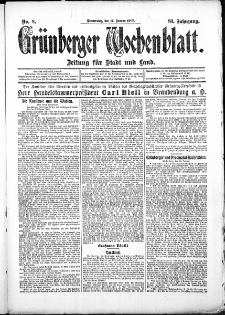 Grünberger Wochenblatt: Zeitung für Stadt und Land, No. 8. (17. Januar 1907)