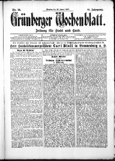 Gr&uuml;nberger Wochenblatt: Zeitung f&uuml;r Stadt und Land, No. 10. (22. Januar 1907)