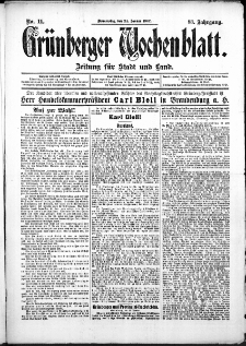Grünberger Wochenblatt: Zeitung für Stadt und Land, No. 11. (24. Januar 1907)