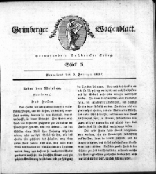 Grünberger Wochenblatt, Stück 5. (3. Februar 1827)