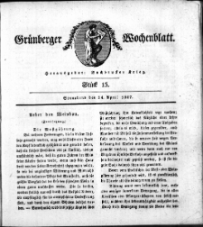 Grünberger Wochenblatt, Stück 15. (14. April 1827)