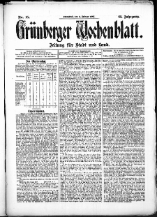 Grünberger Wochenblatt: Zeitung für Stadt und Land, No. 15. (2. Februar 1907)