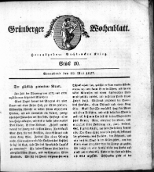 Gr&uuml;nberger Wochenblatt, St&uuml;ck 20. (19. Mai 1827)