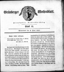 Gr&uuml;nberger Wochenblatt, St&uuml;ck 22. (2. Juni 1827)