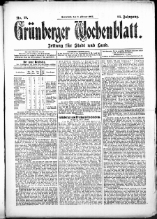 Grünberger Wochenblatt: Zeitung für Stadt und Land, No. 18. (9. Februar 1907)