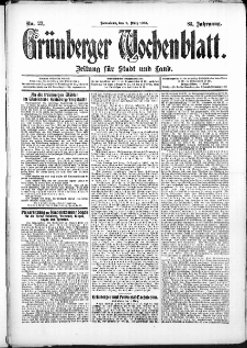 Gr&uuml;nberger Wochenblatt: Zeitung f&uuml;r Stadt und Land, No. 27. (2. M&auml;rz 1907)