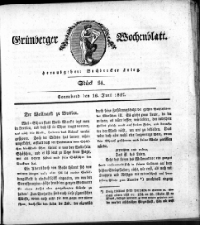 Gr&uuml;nberger Wochenblatt, St&uuml;ck 24. (16. Juni 1827)
