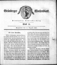 Gr&uuml;nberger Wochenblatt, St&uuml;ck 32. (11. August 1827)