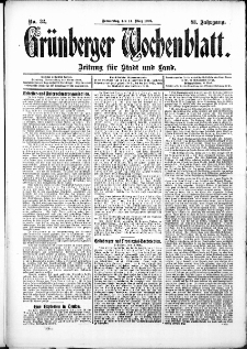 Grünberger Wochenblatt: Zeitung für Stadt und Land, No. 32. (14. März 1907)