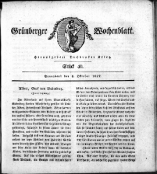 Gr&uuml;nberger Wochenblatt, St&uuml;ck 40. (6. Oktober 1827)