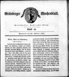 Gr&uuml;nberger Wochenblatt, St&uuml;ck 42. (20. Oktober 1827)