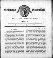 Gr&uuml;nberger Wochenblatt, St&uuml;ck 50. (15. Dezember 1827)