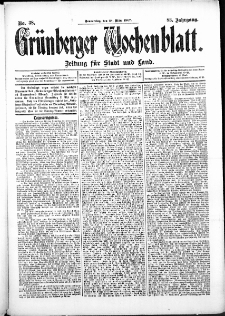 Grünberger Wochenblatt: Zeitung für Stadt und Land, No. 38. (28. März 1907)
