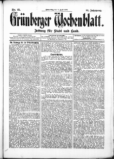 Grünberger Wochenblatt: Zeitung für Stadt und Land, No. 41. (4. April 1907)