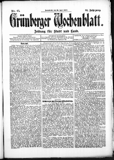 Grünberger Wochenblatt: Zeitung für Stadt und Land, No. 45. (13. April 1907)