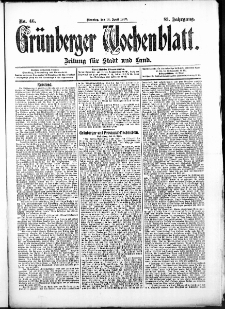 Grünberger Wochenblatt: Zeitung für Stadt und Land, No. 46. (16. April 1907)
