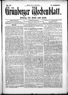 Grünberger Wochenblatt: Zeitung für Stadt und Land, No. 52. (30. April 1907)