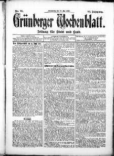 Grünberger Wochenblatt: Zeitung für Stadt und Land, No. 63. (25. Mai 1907)