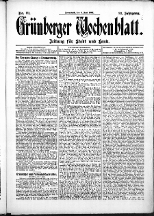 Gr&uuml;nberger Wochenblatt: Zeitung f&uuml;r Stadt und Land, No. 69. (8. Juni 1907)
