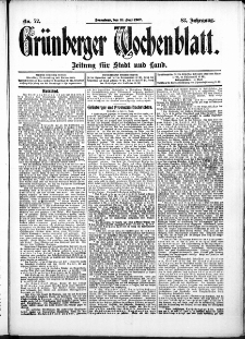 Gr&uuml;nberger Wochenblatt: Zeitung f&uuml;r Stadt und Land, No. 72. (15. Juni 1907)