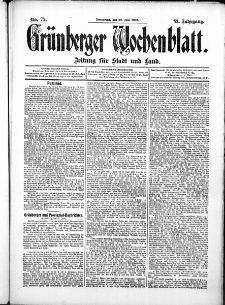 Gr&uuml;nberger Wochenblatt: Zeitung f&uuml;r Stadt und Land, No. 75. (22. Juni 1907)