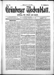 Gr&uuml;nberger Wochenblatt: Zeitung f&uuml;r Stadt und Land, No. 76. (25. Juni 1907)