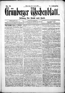 Grünberger Wochenblatt: Zeitung für Stadt und Land, No. 86. (18. Juli 1907)