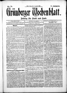 Gr&uuml;nberger Wochenblatt: Zeitung f&uuml;r Stadt und Land, No. 98. (15. August 1907)