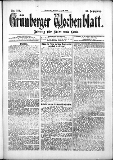 Gr&uuml;nberger Wochenblatt: Zeitung f&uuml;r Stadt und Land, No. 93. (3. August 1907)
