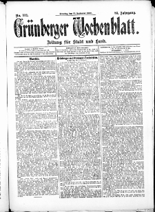 Gr&uuml;nberger Wochenblatt: Zeitung f&uuml;r Stadt und Land, No. 112. (17. September 1907)