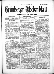 Gr&uuml;nberger Wochenblatt: Zeitung f&uuml;r Stadt und Land, No. 115. (24. September 1907)