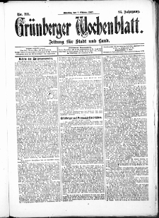 Gr&uuml;nberger Wochenblatt: Zeitung f&uuml;r Stadt und Land, No. 121. (8. Oktober 1907)
