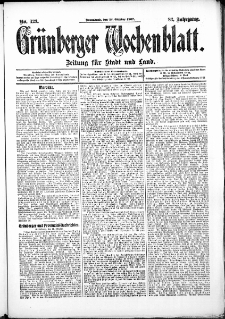 Grünberger Wochenblatt: Zeitung für Stadt und Land, No. 123. (12. Oktober 1907)