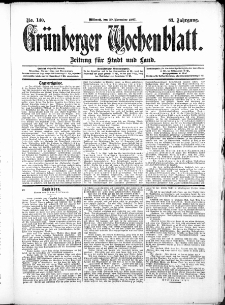Gr&uuml;nberger Wochenblatt: Zeitung f&uuml;r Stadt und Land, No. 140. (20. November 1907)