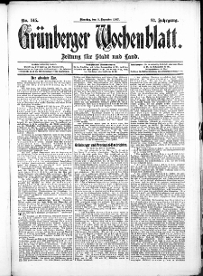 Gr&uuml;nberger Wochenblatt: Zeitung f&uuml;r Stadt und Land, No. 145. (3. December 1907)