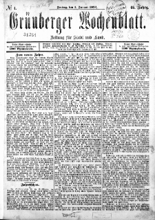 Gr&uuml;nberger Wochenblatt: Zeitung f&uuml;r Stadt und Land, No. 1. (1. Januar 1892)
