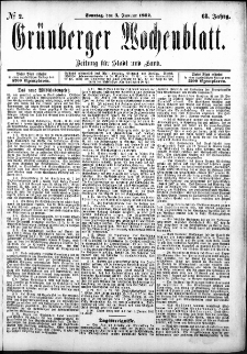 Gr&uuml;nberger Wochenblatt: Zeitung f&uuml;r Stadt und Land, No. 2. (3. Januar 1892)