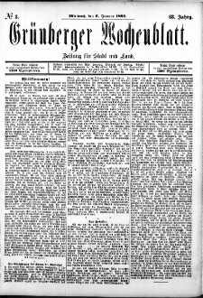 Gr&uuml;nberger Wochenblatt: Zeitung f&uuml;r Stadt und Land, No. 3. (6. Januar 1892)